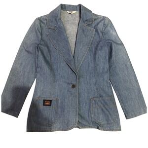 Vintage Levis Denim Blazer Jacket Medium Wash Single Button Patch Pocket Womens